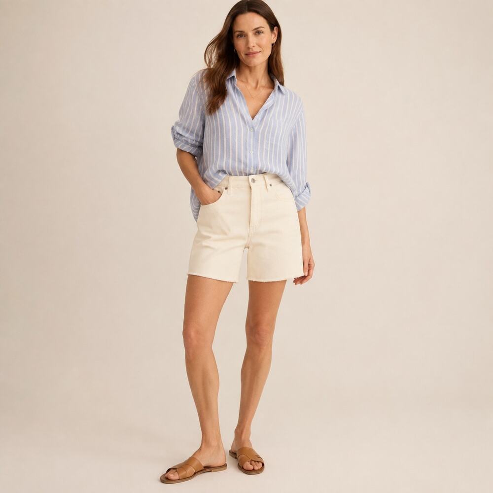 J.Crew Shorts WMNS 33 Cream Ecru High Rise Relaxed Raw Hem Cotton Coastal Casual
